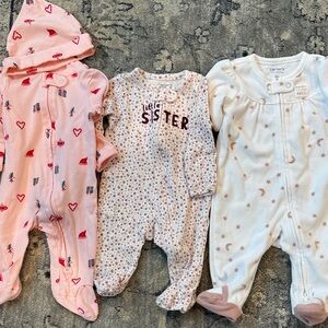 3 Carters Baby Girl Footie pajamas